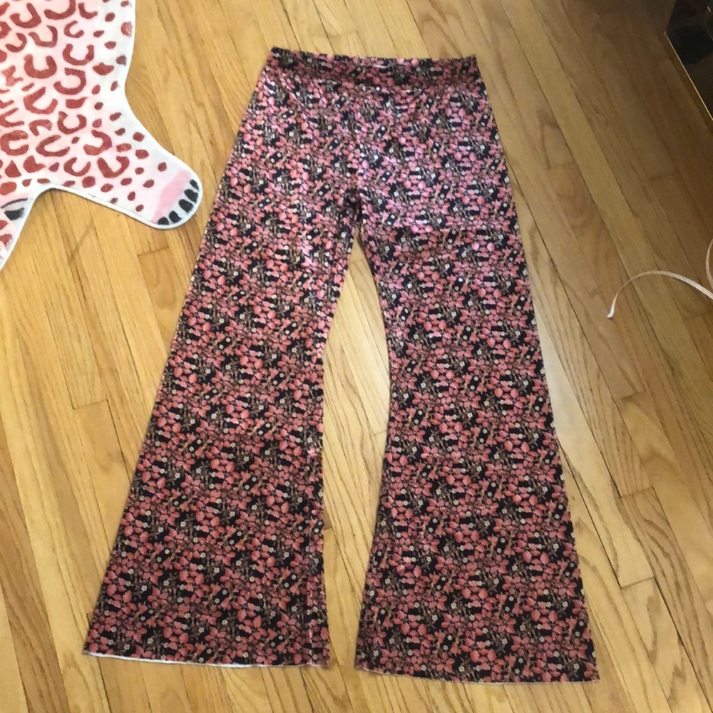 NATURAL LIFE Floral Stretch Velour Flare Pants XL NEW